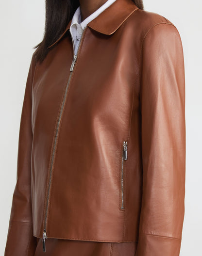 Lafayette 148 Nappa Lambskin Leather Zip Cropped Jacket in Copper