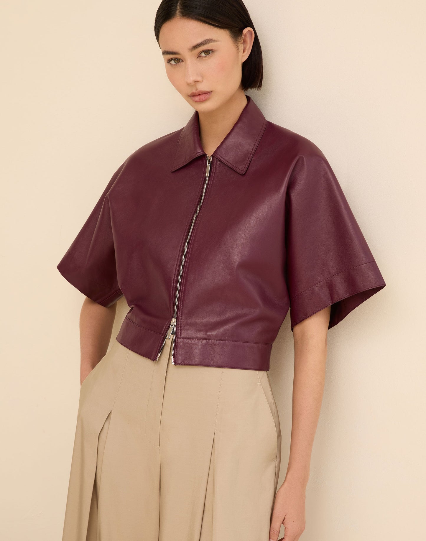Lafayette 148 Nappa Leather Kimono Sleeve Jacket in Violet Ash