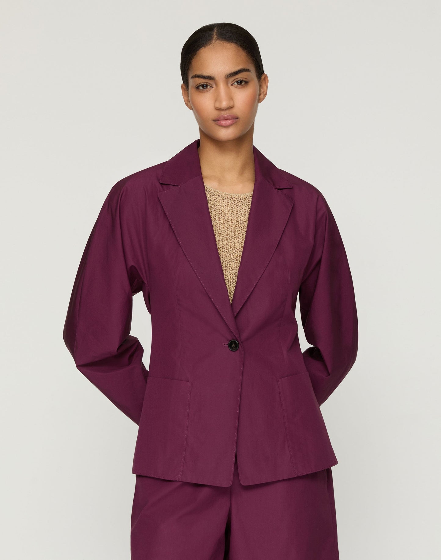Lafayette 148 Organic Cotton Poplin Pintuck Back Jacket in Violet Ash