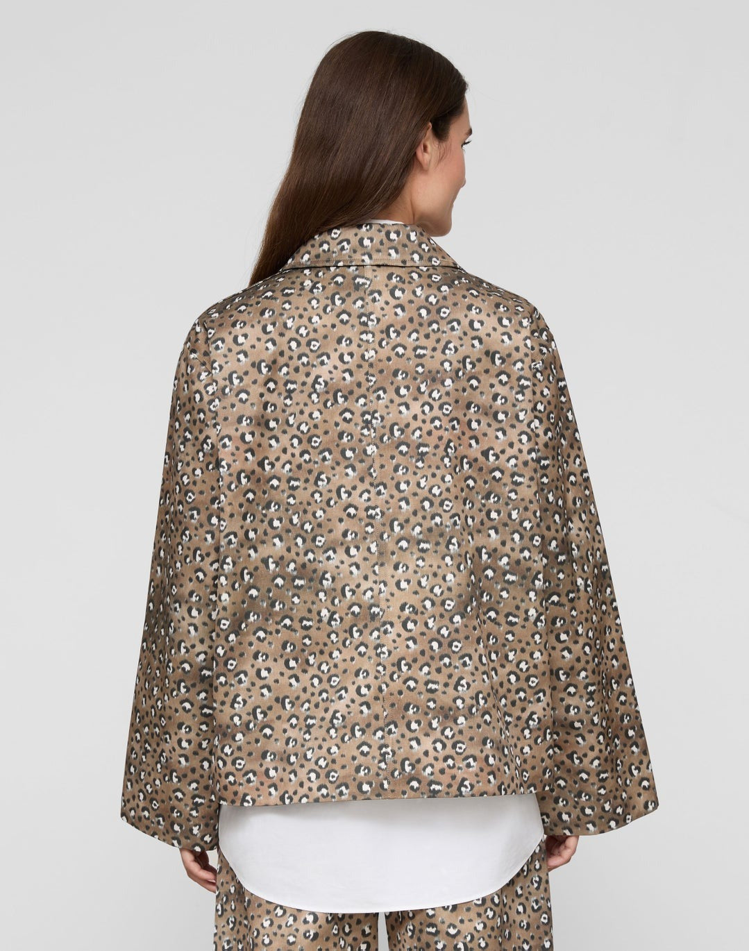 Lafayette 148 Leopard Print Cotton-Viscose Twill A-Line Topper in Brownstone Multi
