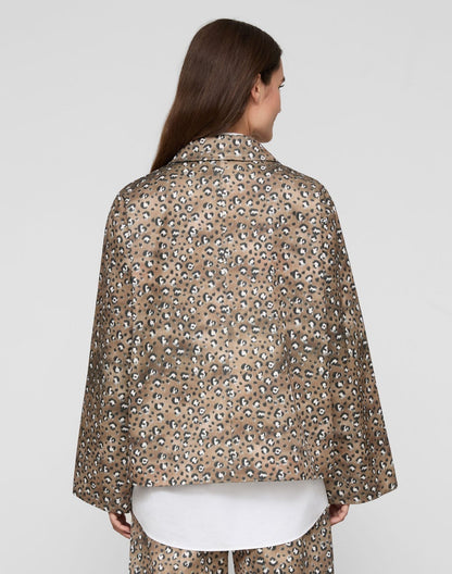 Lafayette 148 Leopard Print Cotton-Viscose Twill A-Line Topper in Brownstone Multi