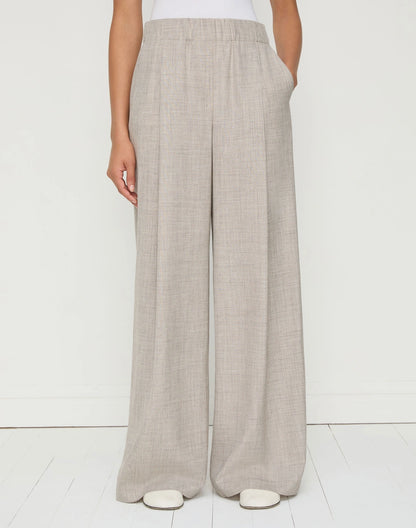 Lafayette 148 Tropical Wool-Silk Astor Pleated Wide Leg Pant in Taupe Marl