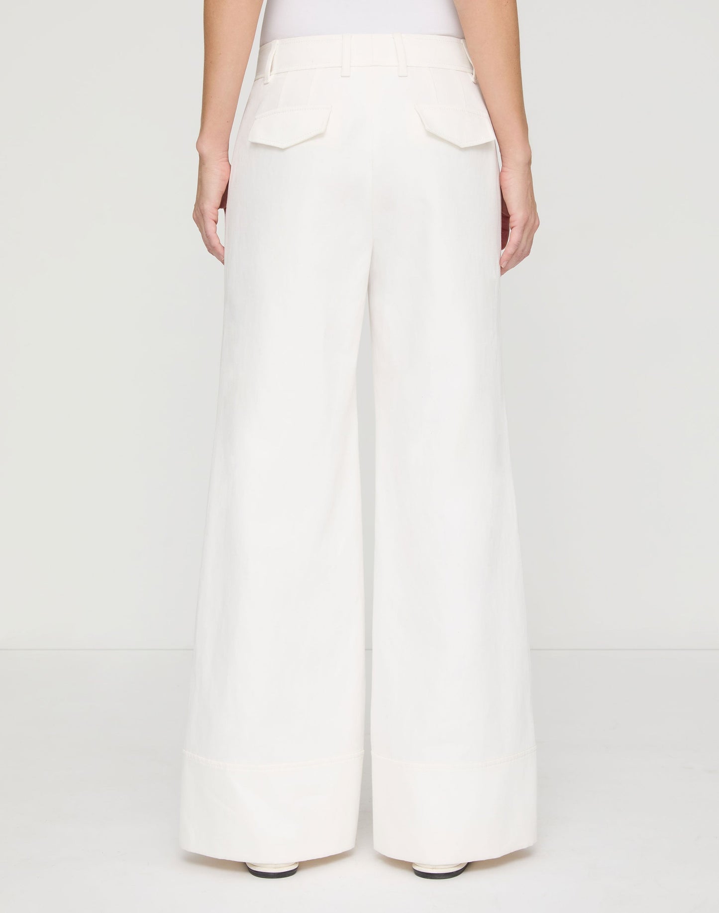 Lafayette 148 Cotton-Linen Twill Charles Wide Leg Pant in White