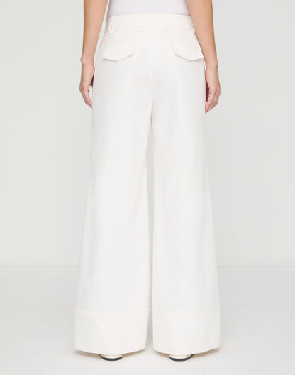 Lafayette 148 Cotton-Linen Twill Charles Wide Leg Pant in White