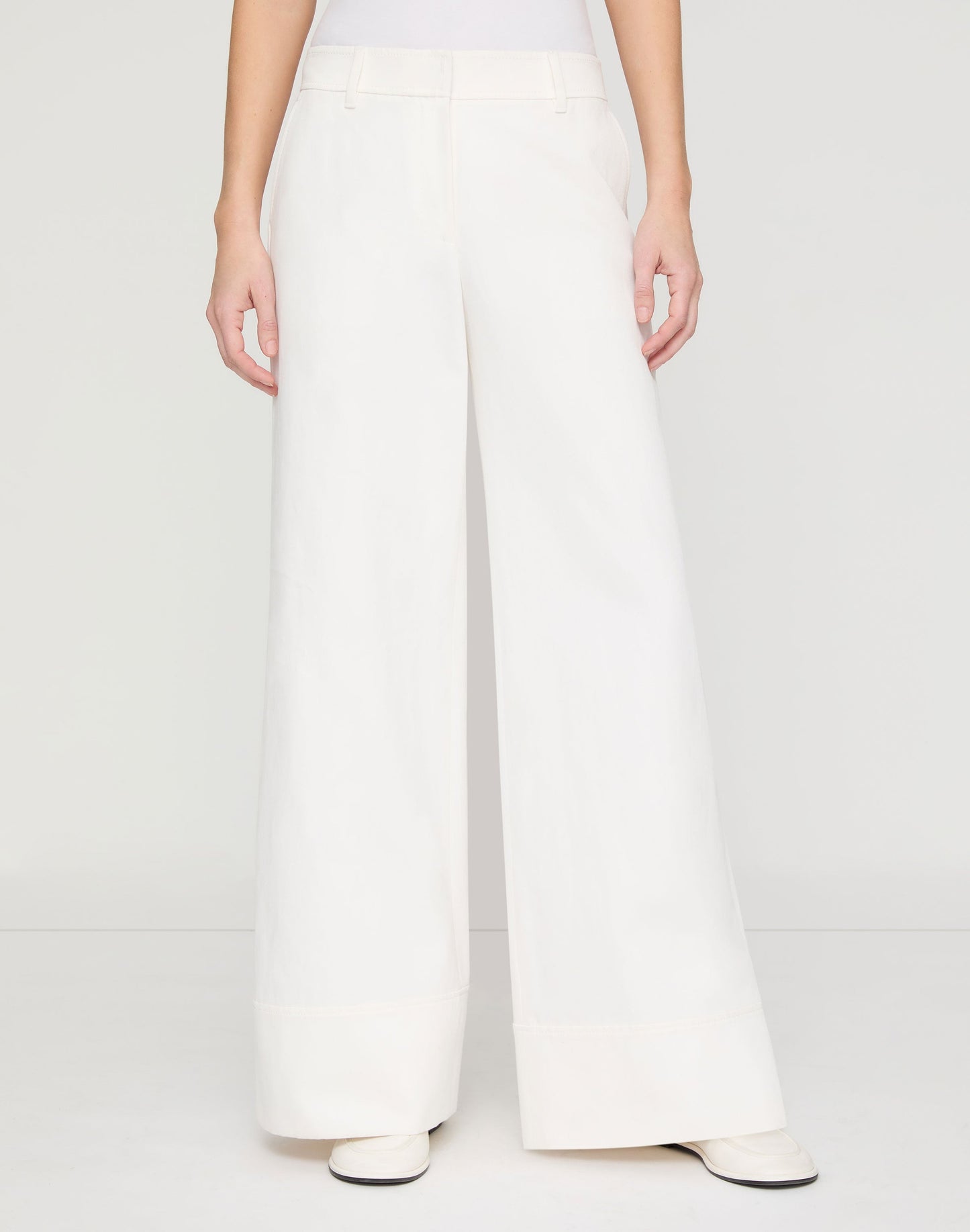Lafayette 148 Cotton-Linen Twill Charles Wide Leg Pant in White