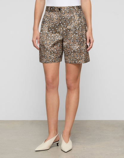 Lafayette 148 Leopard Print Cotton-Viscose Twill Park Wide Leg Short in Brownstone Multi