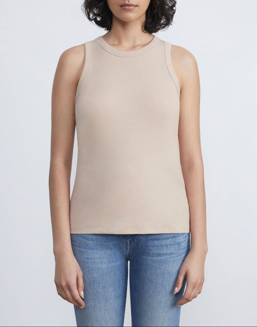 Lafayette 148 Cotton Rib Racerback Tank in Dune