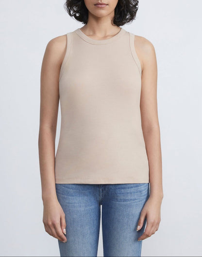 Lafayette 148 Cotton Rib Racerback Tank in Dune