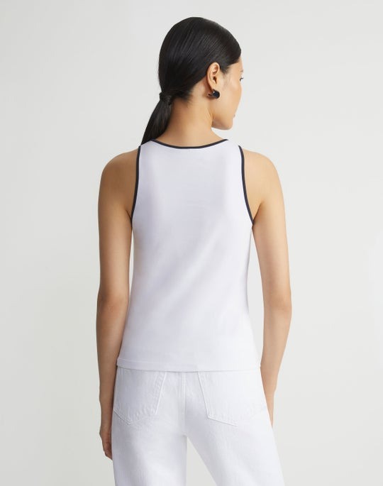 Lafayette 148 Racerback Tank With Contrast Tip in White