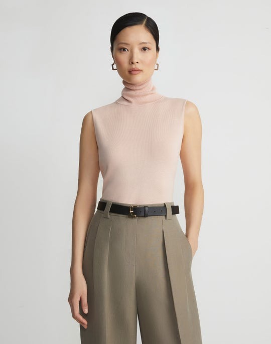 Lafayette 148 Matte Crepe Sleeveless Turtleneck in Buff Pink