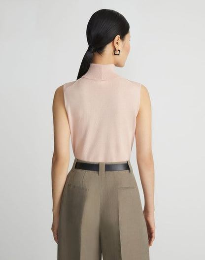 Lafayette 148 Matte Crepe Sleeveless Turtleneck in Buff Pink