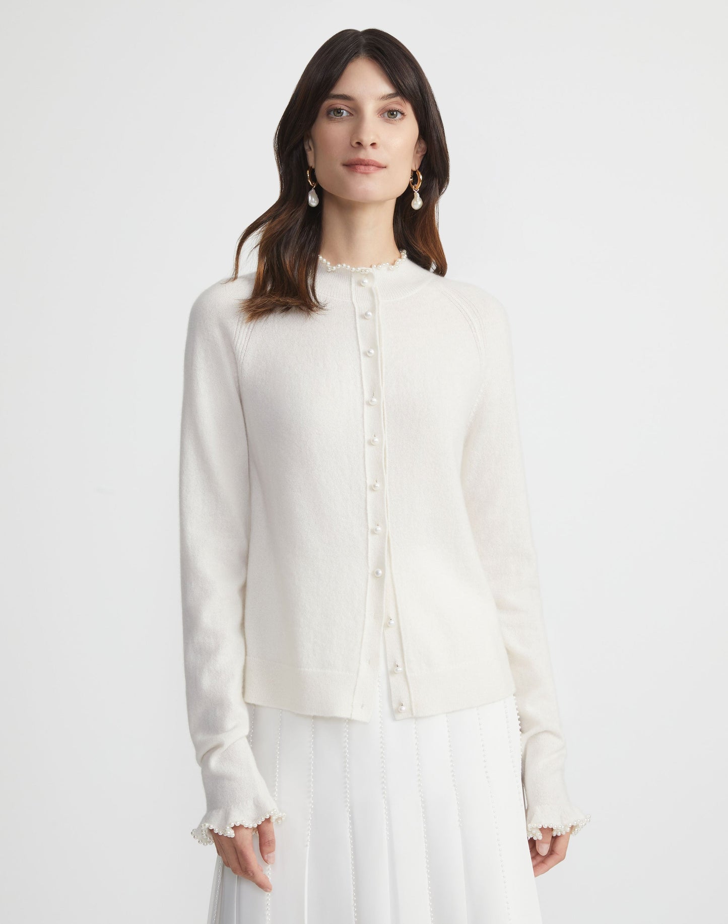 Lafayette 148 Hand-Beaded Pearlescent Trim Cardigan