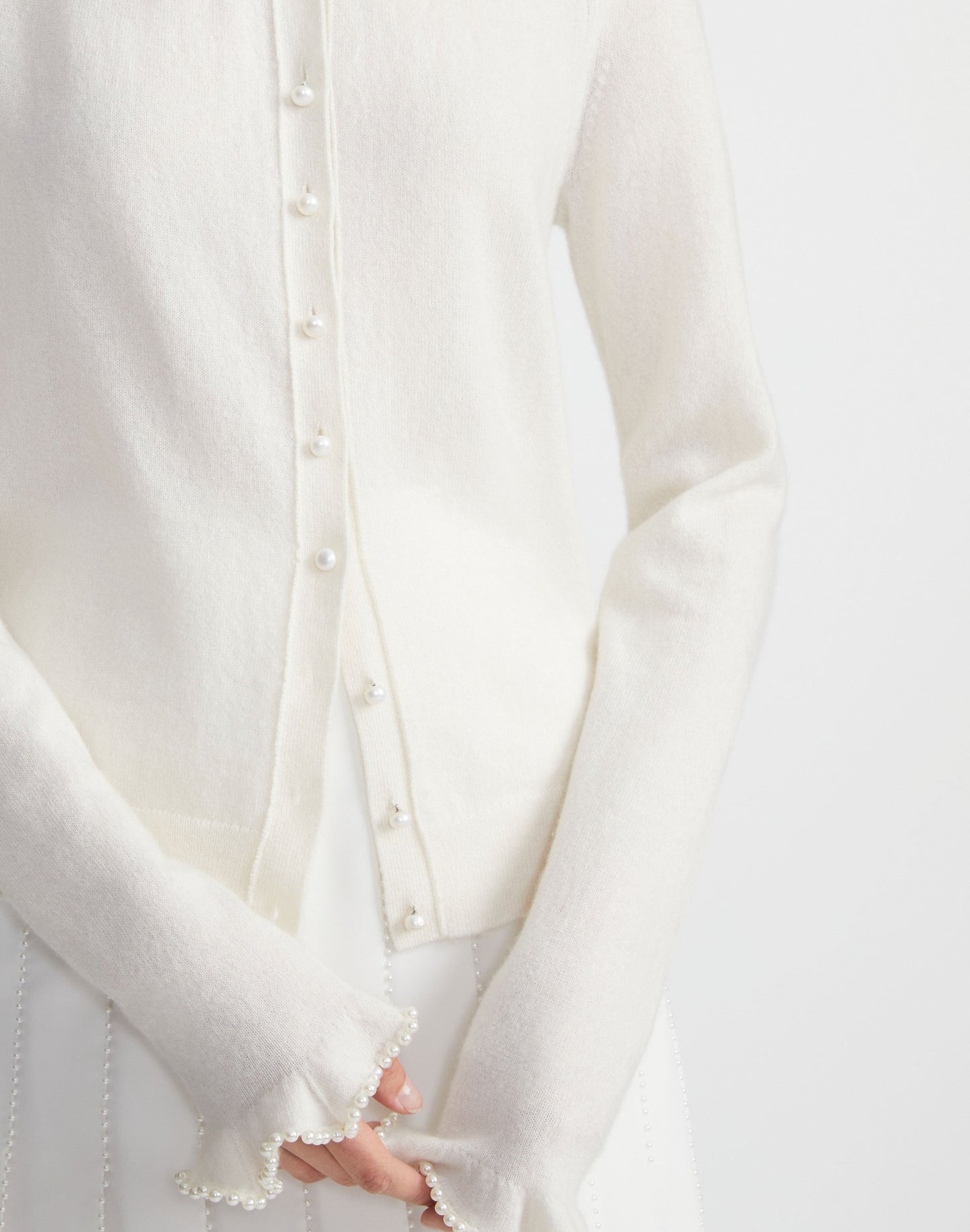 Lafayette 148 Hand-Beaded Pearlescent Trim Cardigan