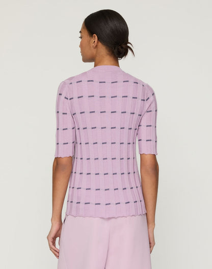 Lafayette 148 Striped Fine Gauge Cashmere Ribbed Cardigan in Lavender Tint Multi