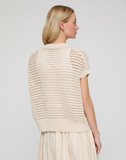 Lafayette 148 Open Stitch Zip Front Sweater in Pebble