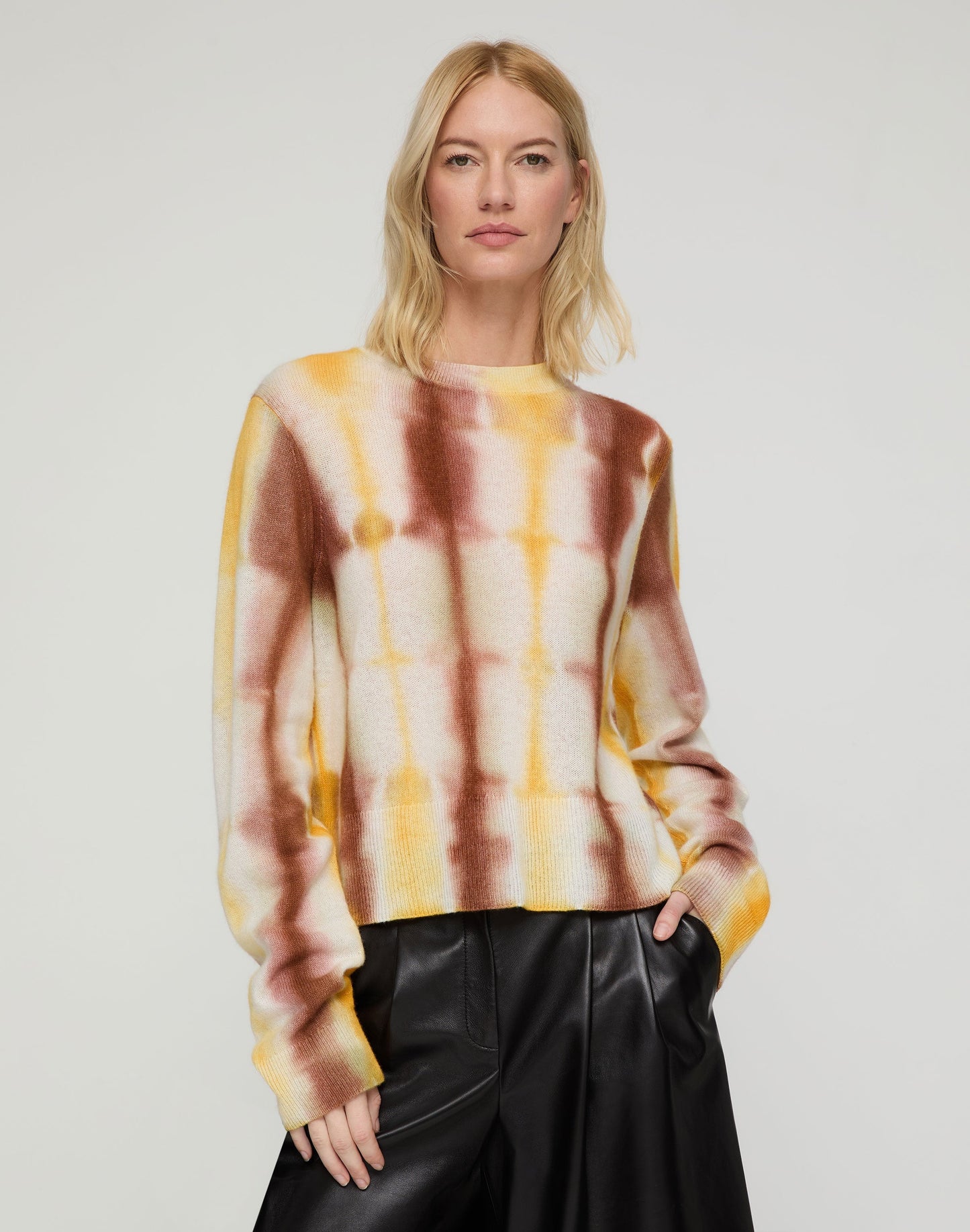 Lafayette 148 Hand Dyed Cashmere Crewneck Sweater in Red Tile Multi