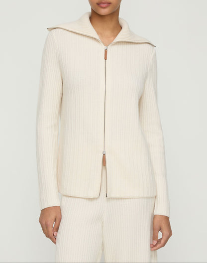 Lafayette 148 Cashmere & Finespun Voile Collared Cardigan in Cloud