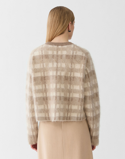Lafayette 148 Brushed Cashmere Plaid Sweater in Smoked