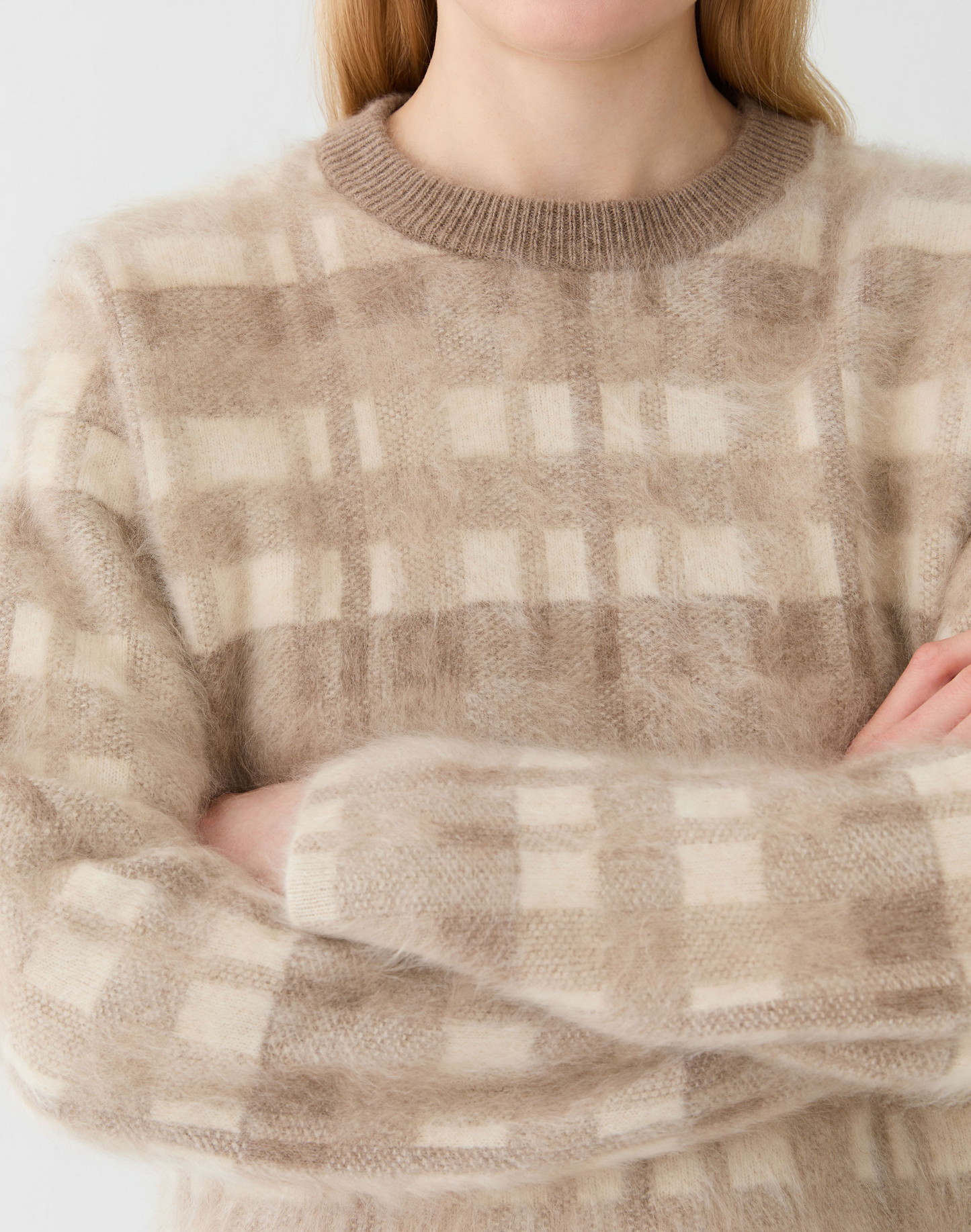 Lafayette 148 Brushed Cashmere Plaid Sweater in Smoked