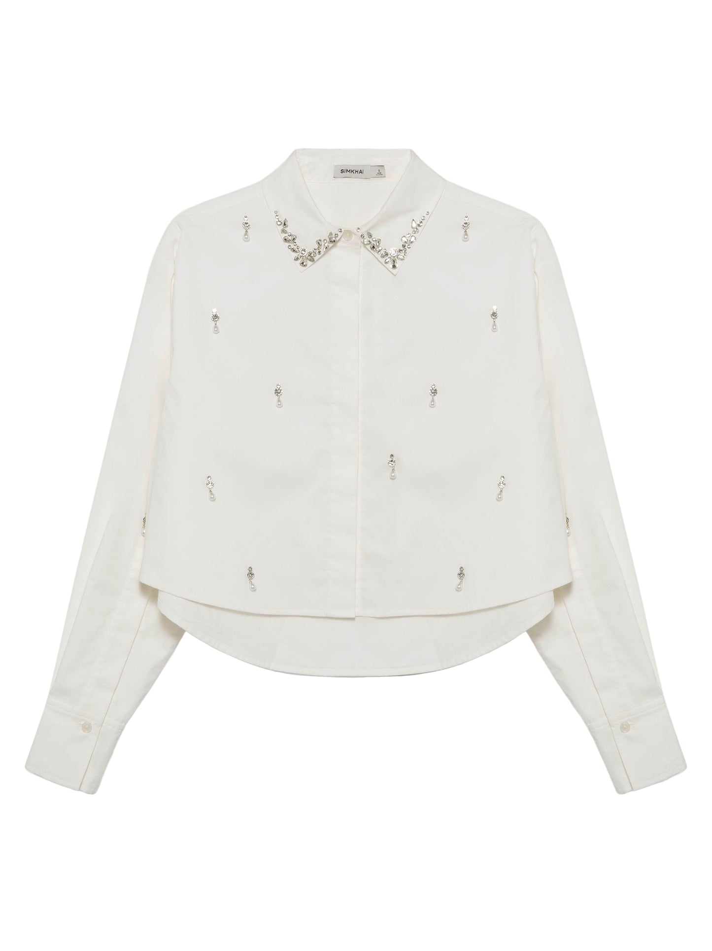 Simkhai Renata Embellished Cropped Button Down Shirt in White