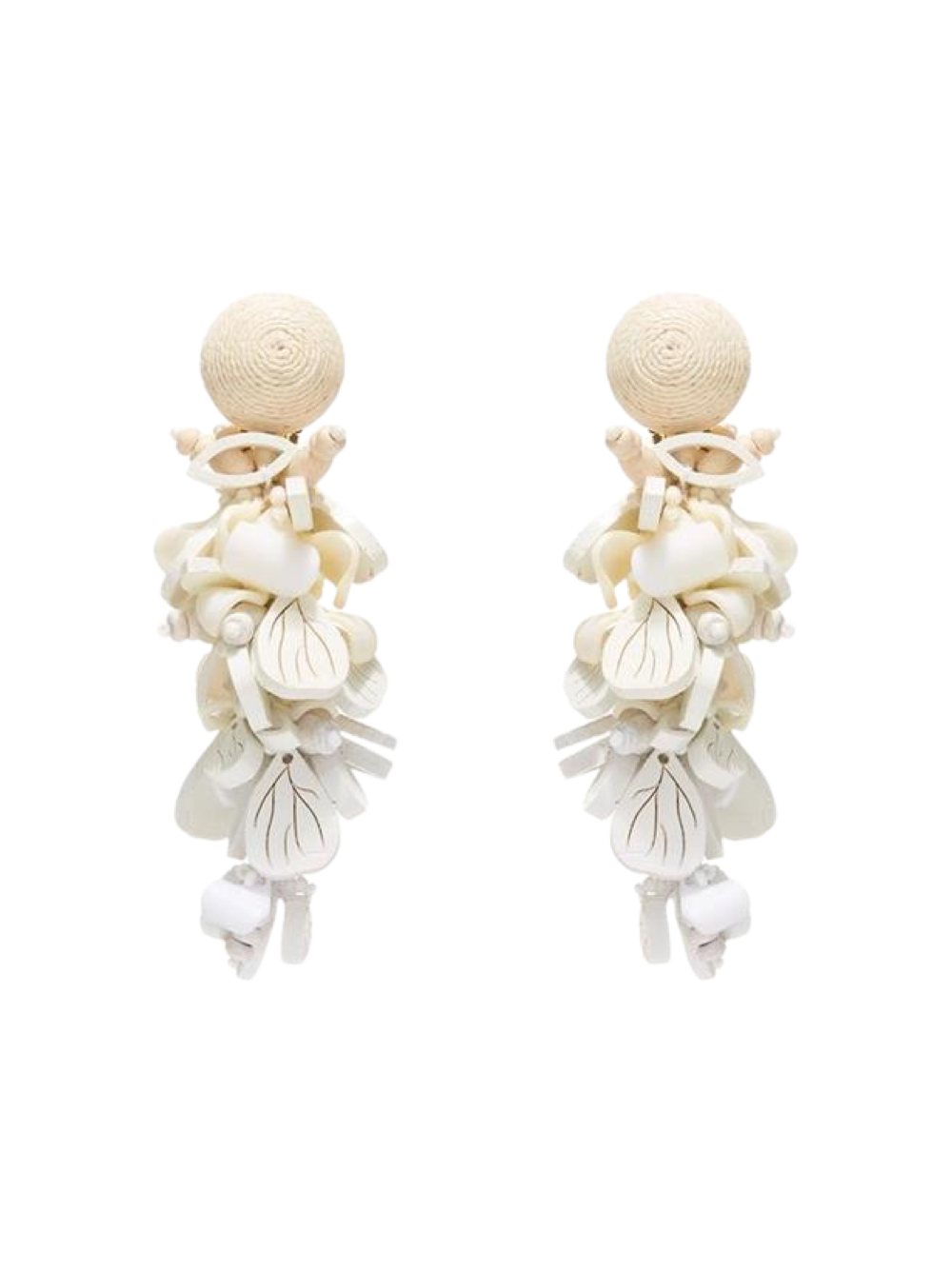 Oscar de la Renta Wooden Flower Cluster Earrings in Ivory