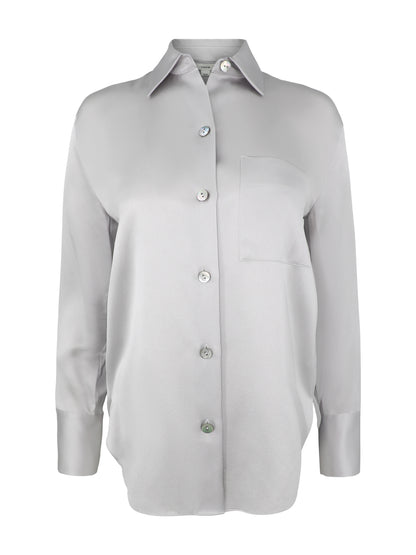Vince Silk Relaxed Chest Pocket Blouse in Silverstone