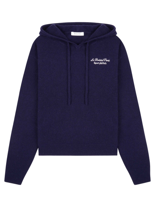 Sporty & Rich Fauborg Cashmere Hoodie in Navy/White