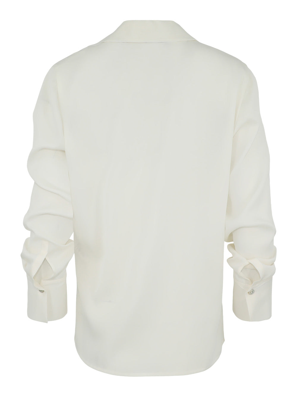 Vince Stretch-Silk Long-Sleeve Polo Blouse in Off-White