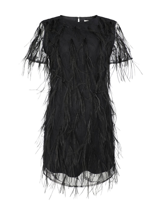 Milly Rana Feather Dress in Black