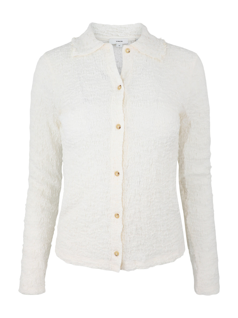 Vince Smocked Long-Sleeve Button Up Shirt in Gesso