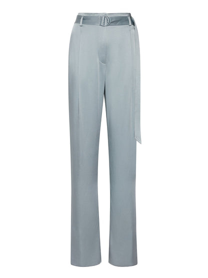 LaPointe Satin High-Waist Belted Pant in Dove