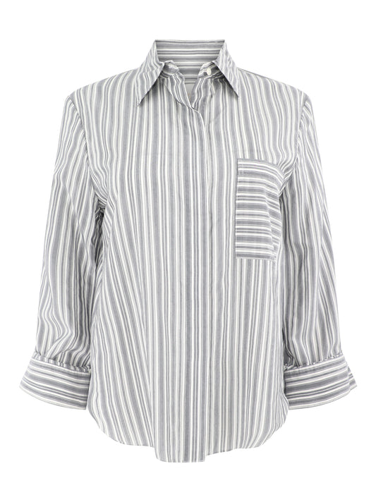 TWP Boyfriend Shirt in White/Charcoal