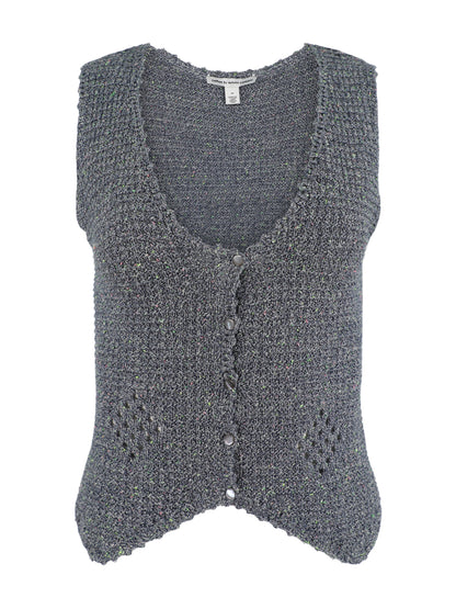 Autumn Cashmere Mesh Vest With Crochet in Navy Tweed