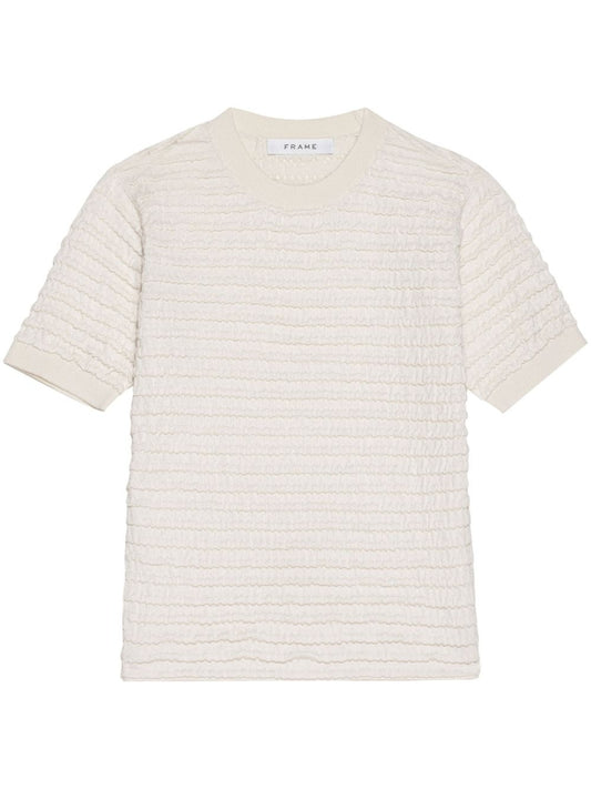 Frame Smocked Short-Sleeve Blanc Sweater