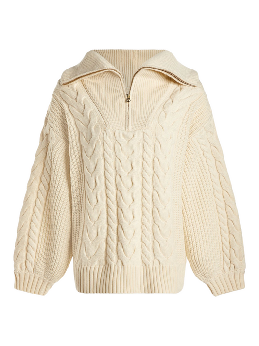 Varley Daria Half Zip Cable Knit Sweater in Winter White