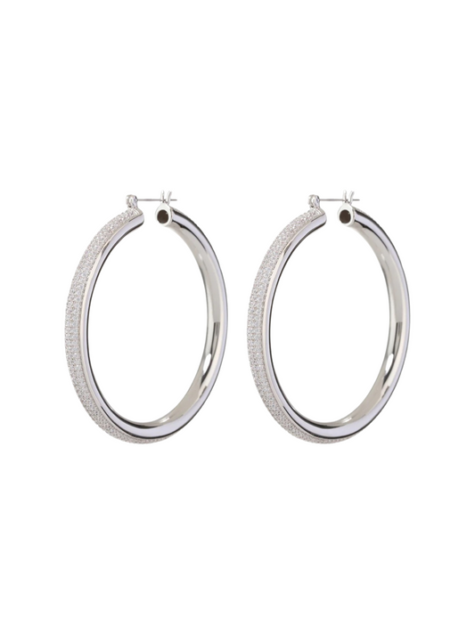 Luv AJ Pave Stripe Amalfi Hoop Earrings in Silver
