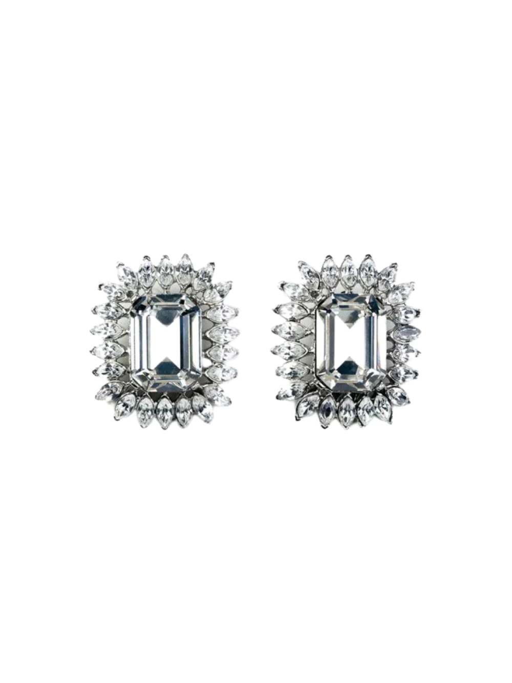 Kenneth Jay Lane Clear Center Stone Clip Earrings in Rhodium Crystal