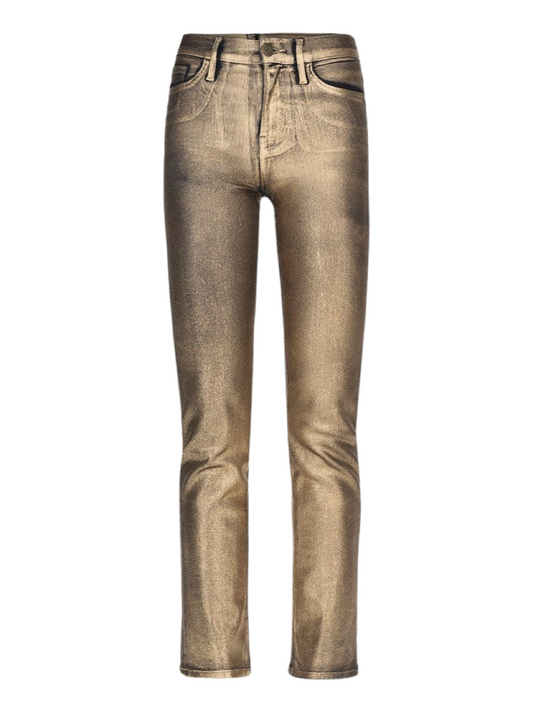 Frame Le High Straight Jeans in Gold Chrome