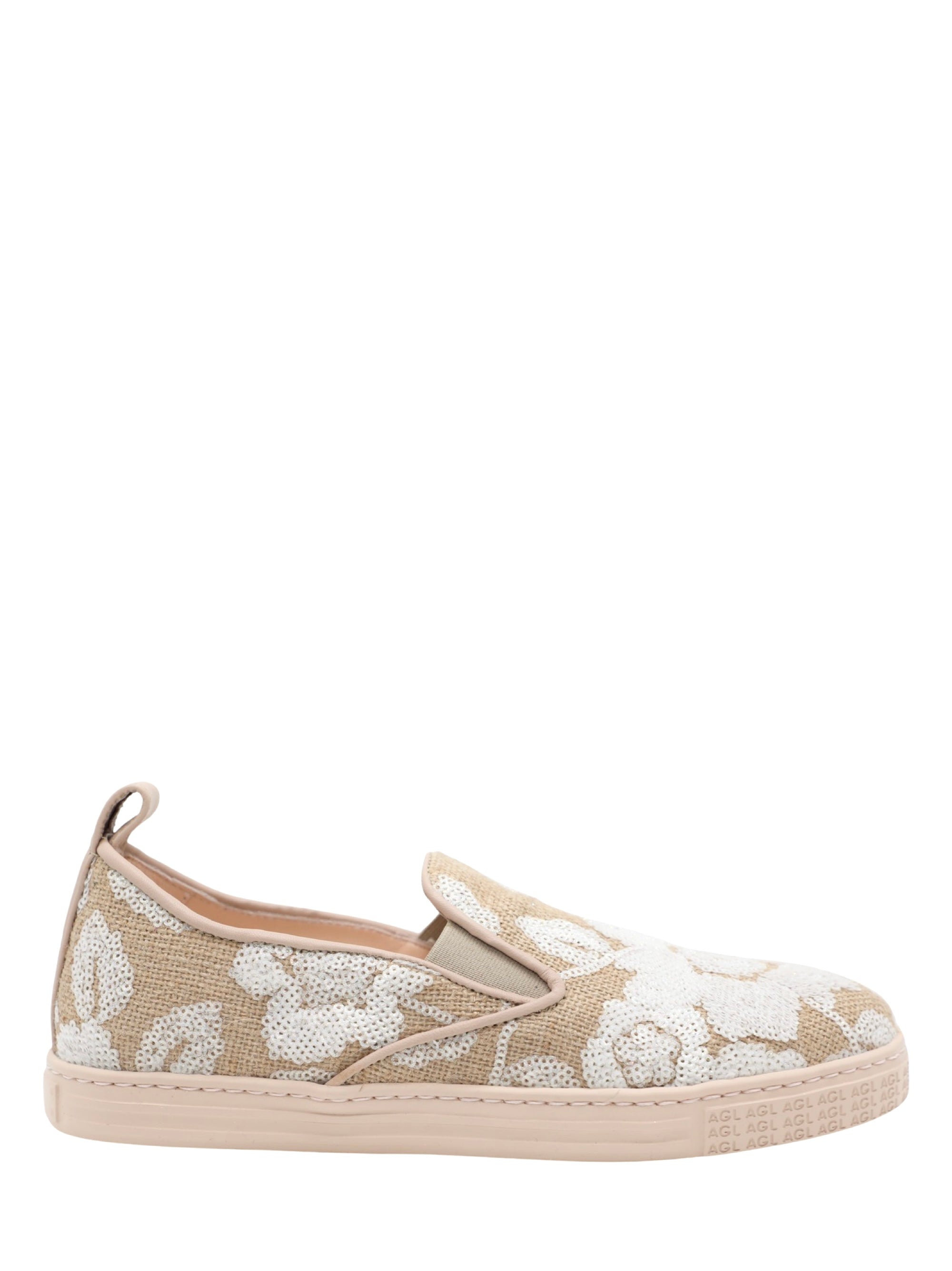 AGL Gaia Jardin Slip On Sneaker with Sequins in White Ghibli