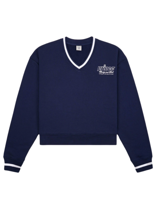 Sporty & Rich Prince Health Embroidered V-Neck Sweater in Navy