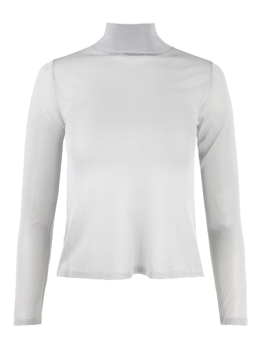 Milly Sheer Mock Neck Silver Pullover
