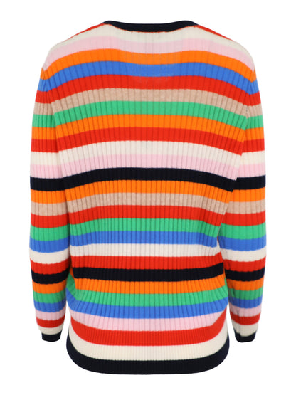 Autumn Cashmere Multi Stripe Rib Boyfriend Cardigan in Bright Combo