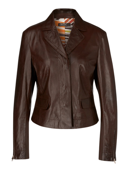 Marc Cain Leather Blazer in Brown
