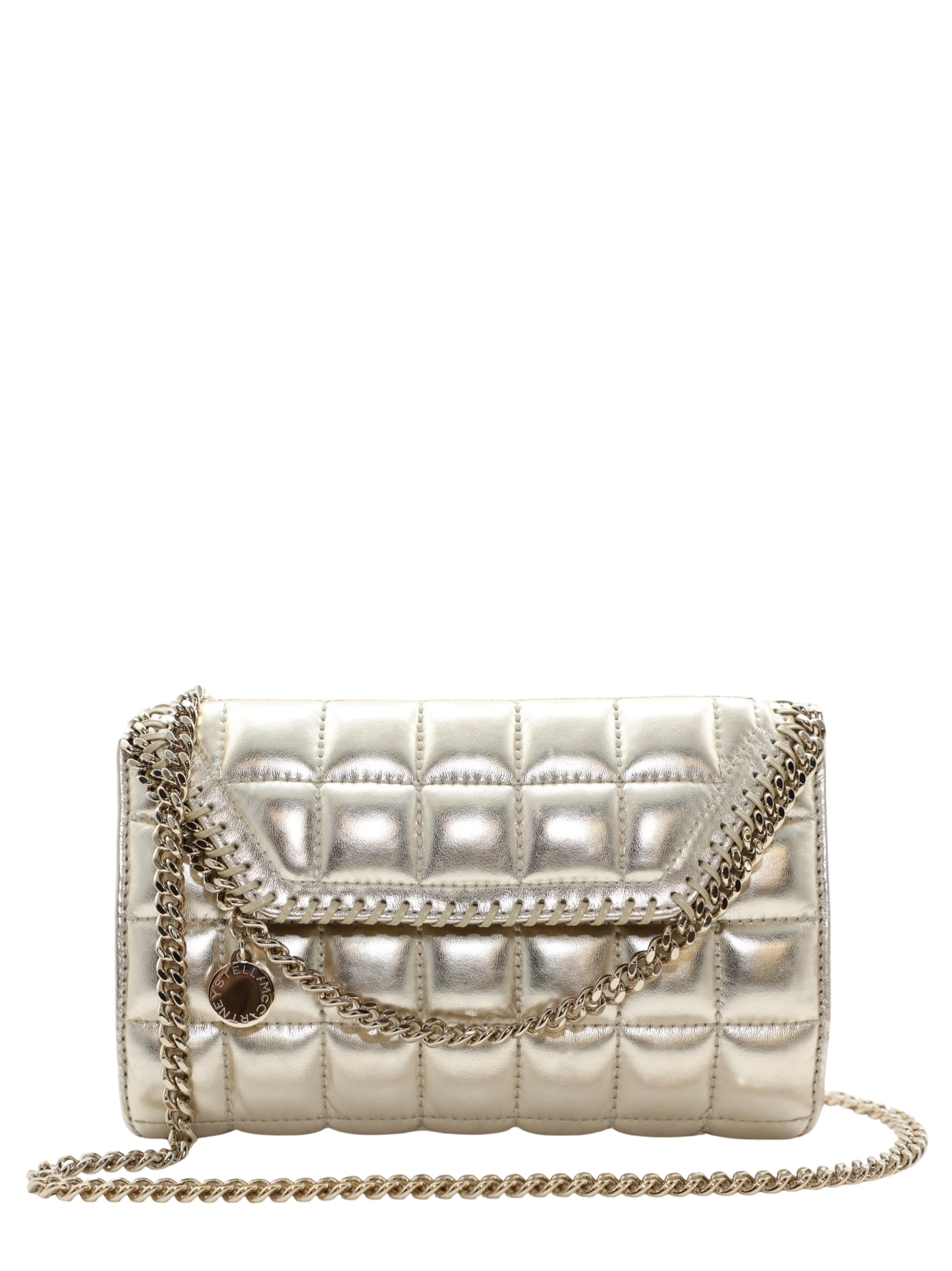 Stella McCartney Mini Crossbody Quilted Metallic Bag in Platinum