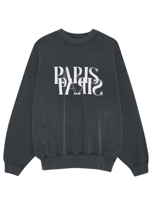 Anine Bing Jaci Sweatshirt Paris in Washed Black