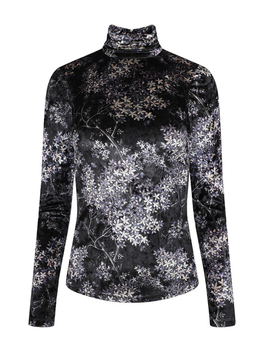 Cinq à Sept Lilac Floral Kiara Top in Black Multi