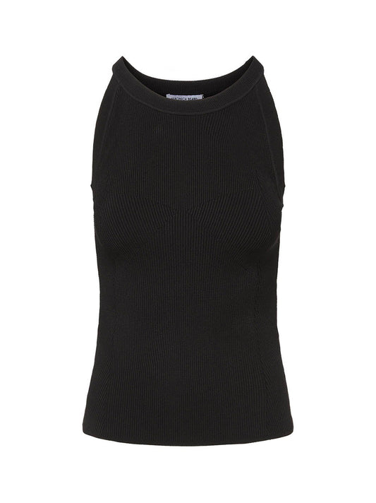 Veronica Beard Moulin Ribbed-Knit Top in Black