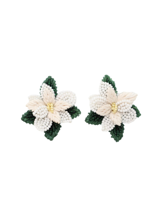 Oscar de la Renta Rosette Flower Earrings in Ivory