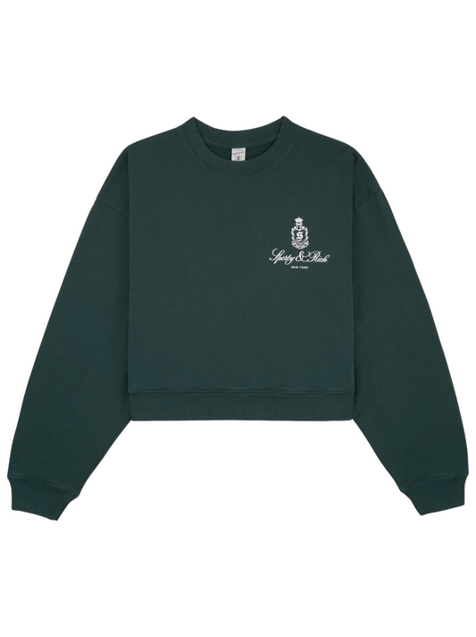 Sporty & Rich Vendome Cropped Crewneck in Forest