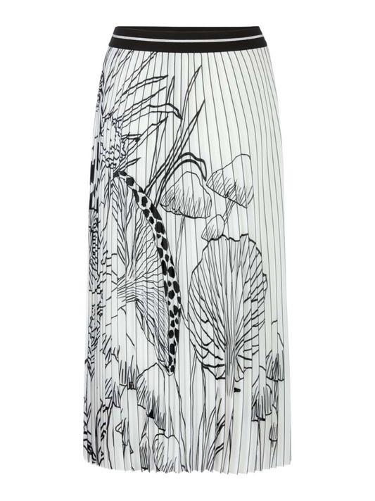 Marc Cain Pleated Print Skirt in Off-White